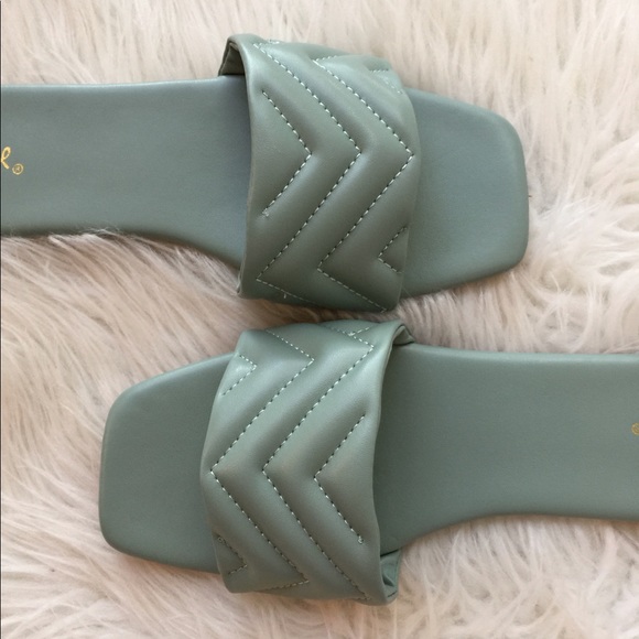 Sea Foam Quilted Square Toe Sandals - Picture 2 of 16